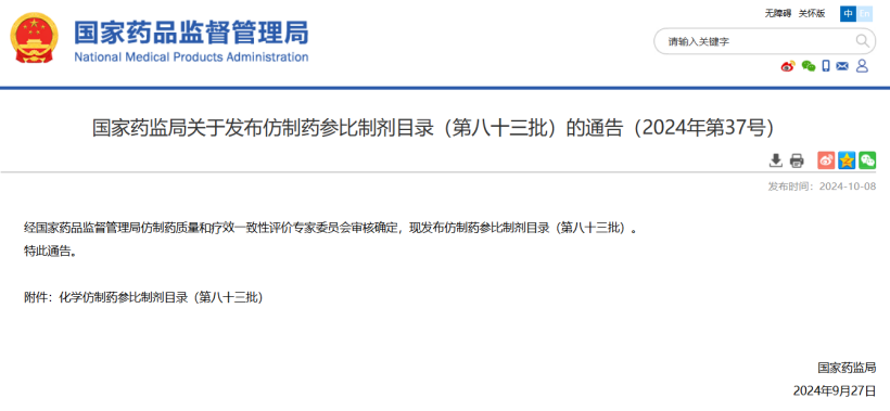 化学仿制药参比制剂目录（第八十三批）